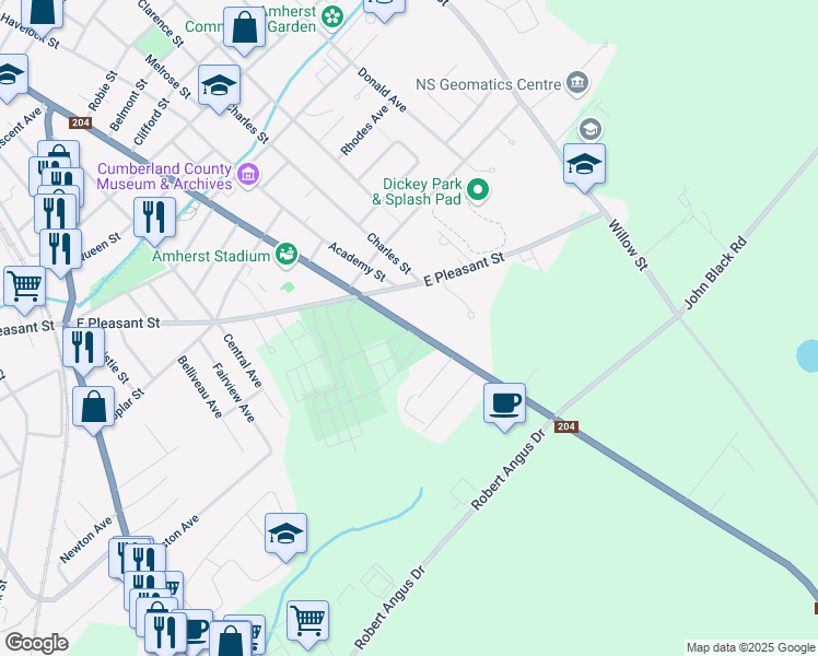 map of restaurants, bars, coffee shops, grocery stores, and more near Church Street in Amherst