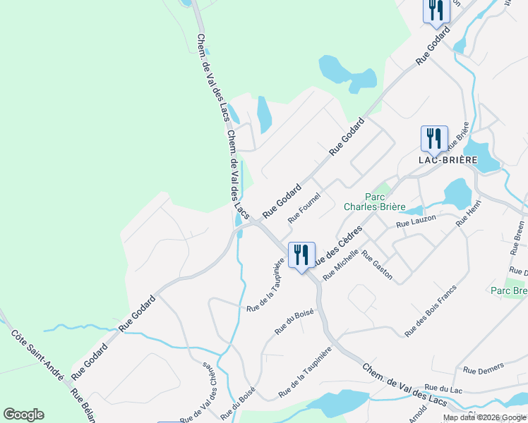 map of restaurants, bars, coffee shops, grocery stores, and more near 2988 Rue Godard in Sainte-Sophie