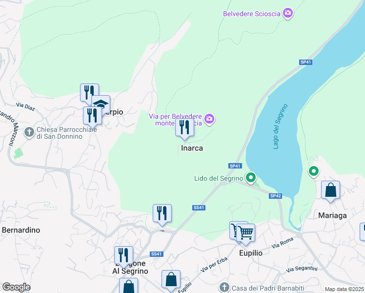 map of restaurants, bars, coffee shops, grocery stores, and more near 18 Via Inarca in Como