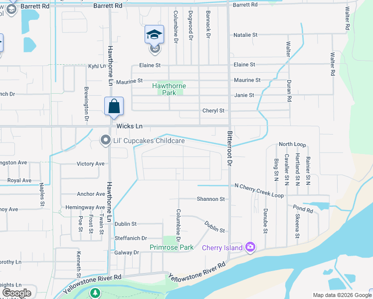 map of restaurants, bars, coffee shops, grocery stores, and more near 1430 Wicks Ln in Billings