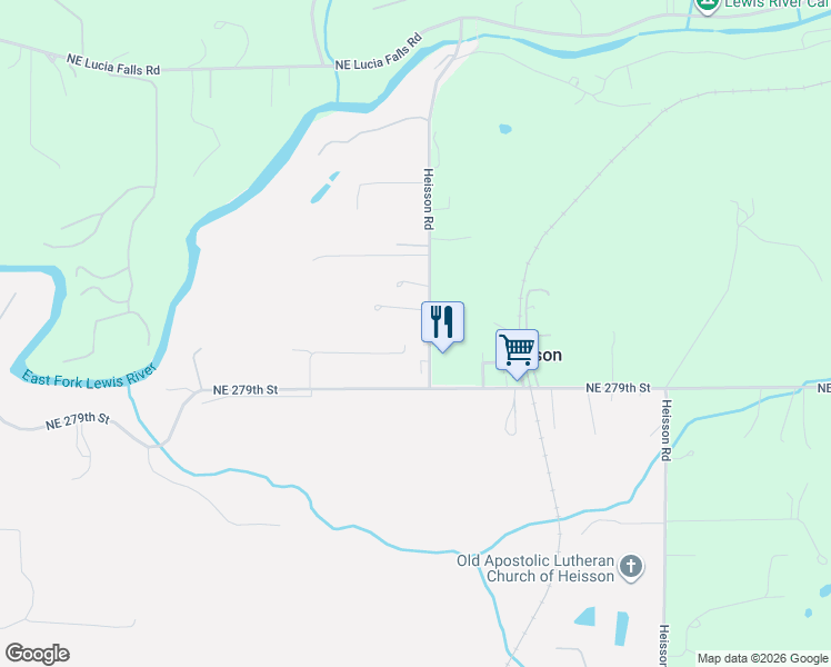 map of restaurants, bars, coffee shops, grocery stores, and more near 17004 NE 281st Street in Battle Ground