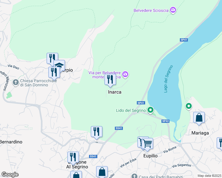 map of restaurants, bars, coffee shops, grocery stores, and more near 18 Via Inarca in Provincia di Como