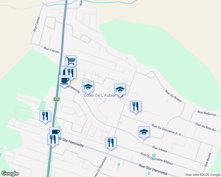 map of restaurants, bars, coffee shops, grocery stores, and more near 900 Rue du Pâturage in Saint-Lin-Laurentides