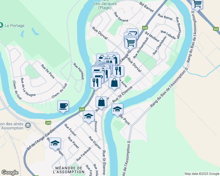 map of restaurants, bars, coffee shops, grocery stores, and more near 350 Rue Saint Jacques in L'Assomption