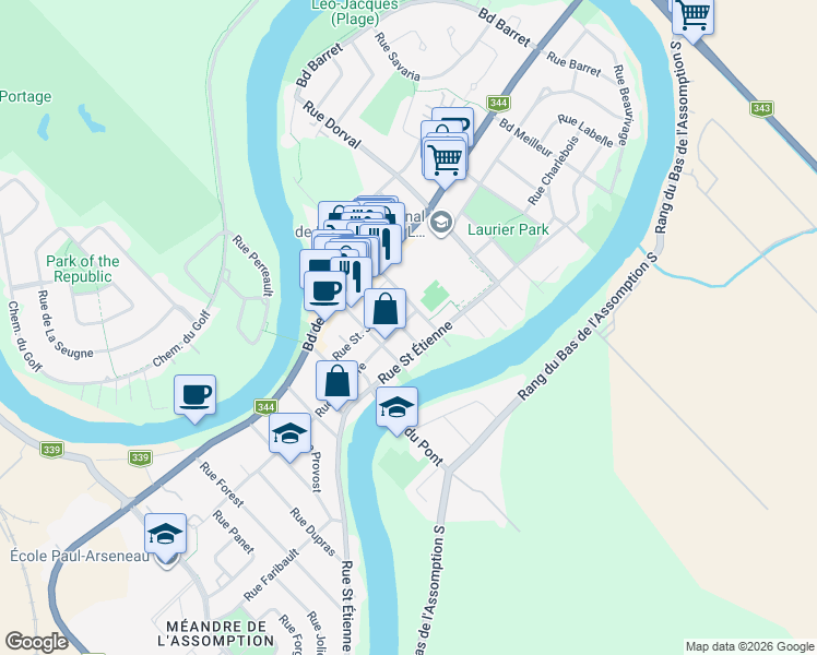 map of restaurants, bars, coffee shops, grocery stores, and more near 147 Rue Notre Dame in L'Assomption