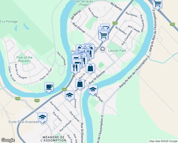 map of restaurants, bars, coffee shops, grocery stores, and more near 330 Rue Saint Jacques in L'Assomption