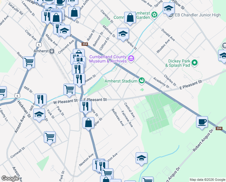 map of restaurants, bars, coffee shops, grocery stores, and more near 51 Croft Street in Amherst