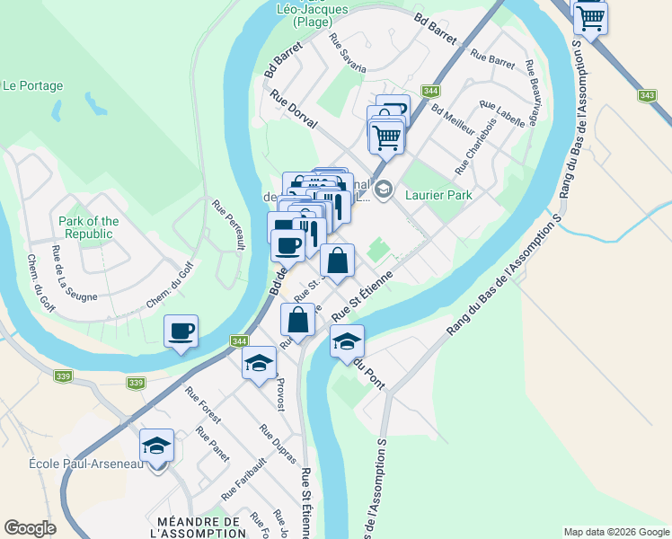 map of restaurants, bars, coffee shops, grocery stores, and more near 330 Rue Saint Jacques in L'Assomption