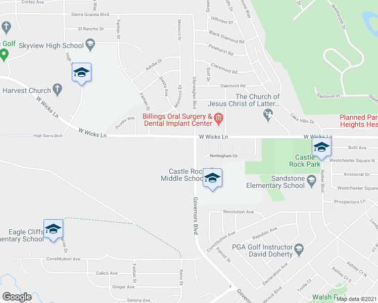 map of restaurants, bars, coffee shops, grocery stores, and more near 1542 Governors Boulevard in Billings