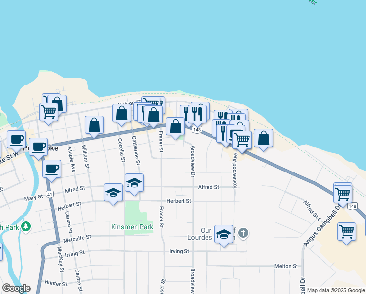 map of restaurants, bars, coffee shops, grocery stores, and more near 248 Wilson Place in Pembroke