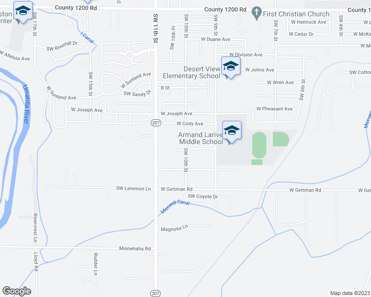 map of restaurants, bars, coffee shops, grocery stores, and more near 55 Southwest 10th Street in Hermiston