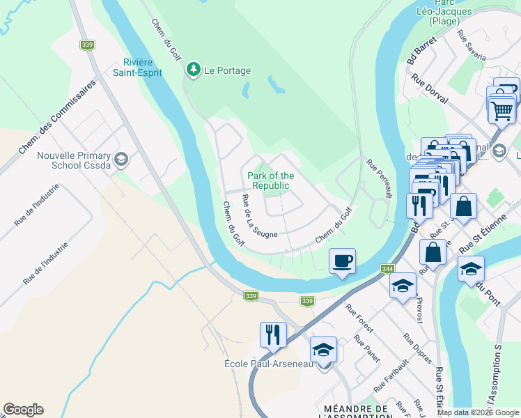 map of restaurants, bars, coffee shops, grocery stores, and more near 663 Pierre-Dugua-De Mons in L'Assomption