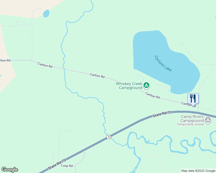 map of restaurants, bars, coffee shops, grocery stores, and more near W8165 Carlton Road in Spooner