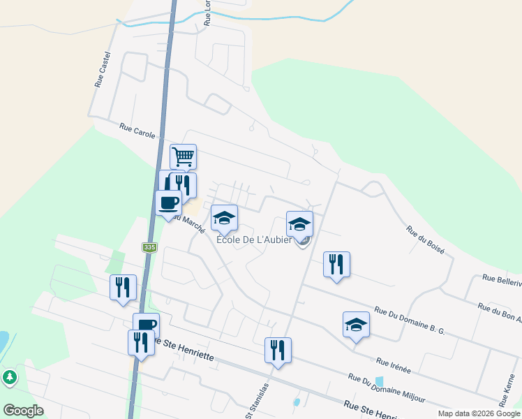 map of restaurants, bars, coffee shops, grocery stores, and more near 653 Rue des Champs-de-Blé in Saint-Lin - Laurentides