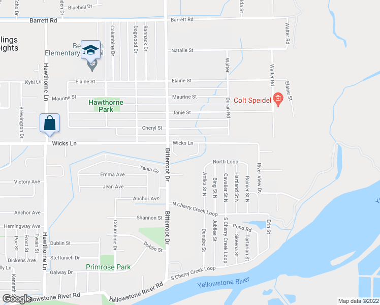 map of restaurants, bars, coffee shops, grocery stores, and more near 1641 Moose Hollow Road in Billings