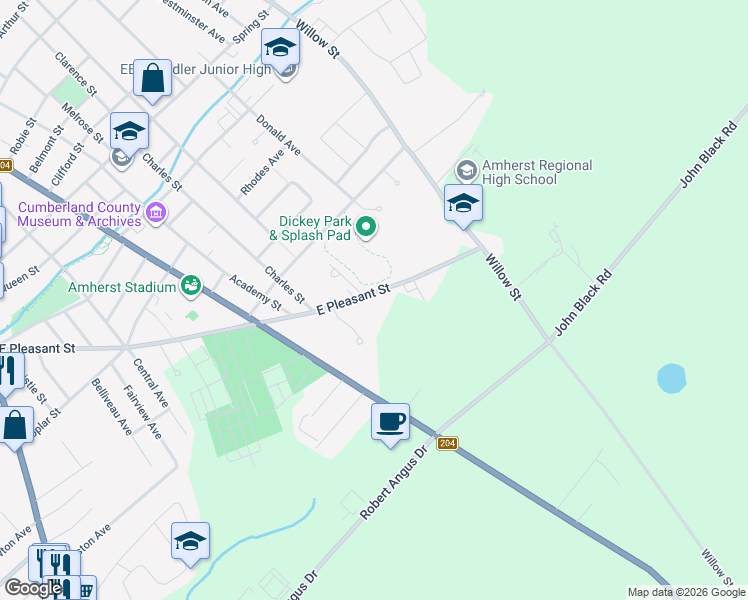 map of restaurants, bars, coffee shops, grocery stores, and more near 135 East Pleasant Street in Amherst