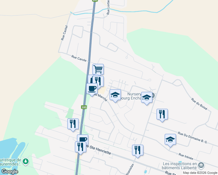 map of restaurants, bars, coffee shops, grocery stores, and more near 2007 Rue des Cépages in Saint-Lin - Laurentides
