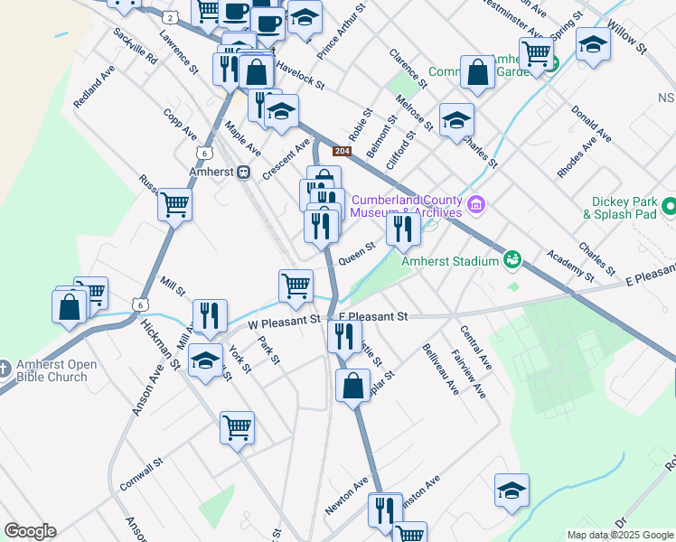 map of restaurants, bars, coffee shops, grocery stores, and more near 58 Albion Street in Amherst