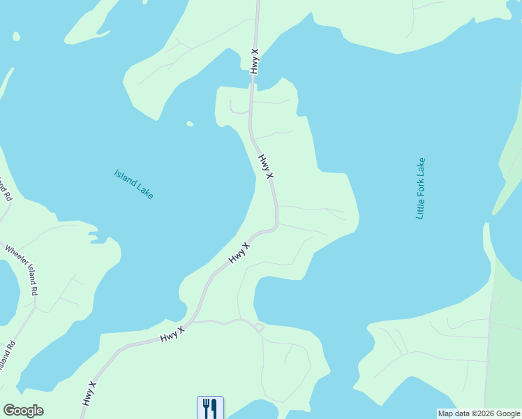 map of restaurants, bars, coffee shops, grocery stores, and more near 7567 Highway X in Three Lakes