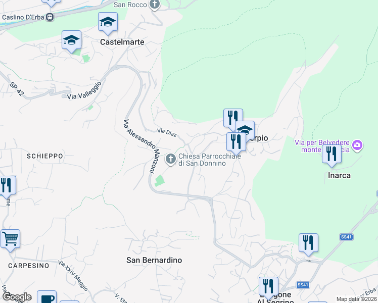 map of restaurants, bars, coffee shops, grocery stores, and more near 2 Via Chiesa in Proserpio