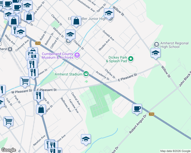 map of restaurants, bars, coffee shops, grocery stores, and more near 190 Church Street in Amherst