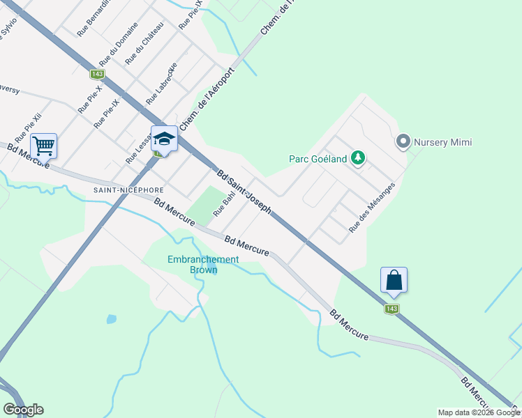 map of restaurants, bars, coffee shops, grocery stores, and more near 1210 Rue Lucille-Matte in Drummondville