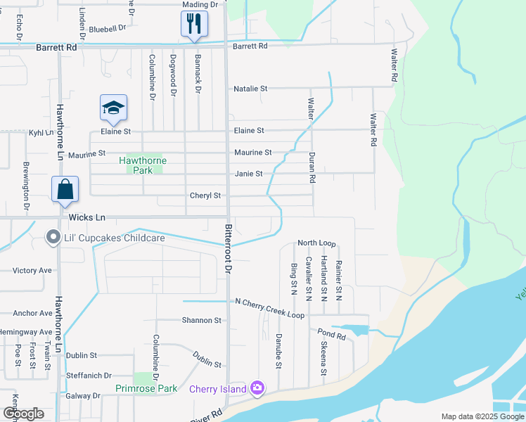 map of restaurants, bars, coffee shops, grocery stores, and more near 1648 Cheryl Street in Billings