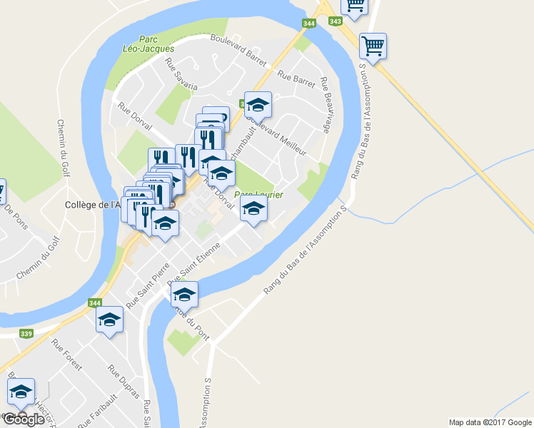 map of restaurants, bars, coffee shops, grocery stores, and more near 121 Rue Du Parc in L'Assomption