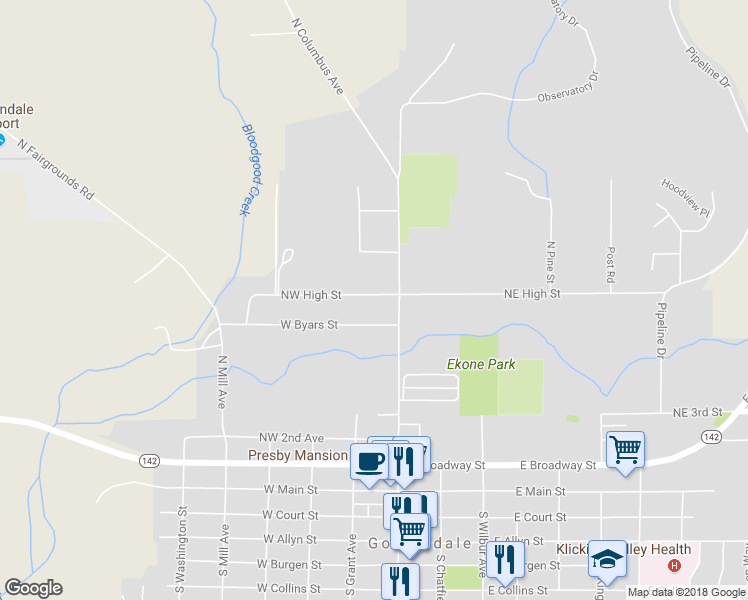 map of restaurants, bars, coffee shops, grocery stores, and more near 130 Northwest High Street in Goldendale