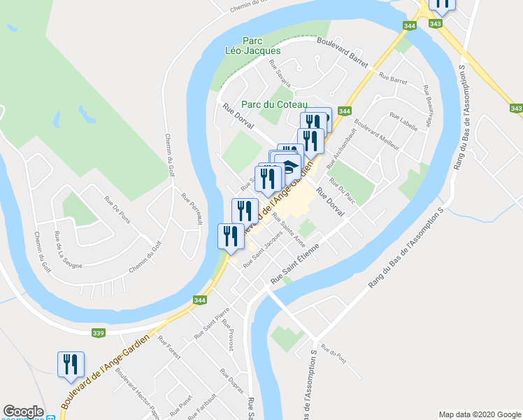 map of restaurants, bars, coffee shops, grocery stores, and more near 299 Boulevard de l'Ange-Gardien in L'Assomption
