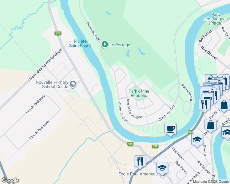 map of restaurants, bars, coffee shops, grocery stores, and more near 867 Chemin du Golf in L'Assomption