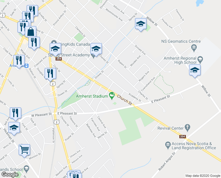 map of restaurants, bars, coffee shops, grocery stores, and more near 166 Church Street in Amherst