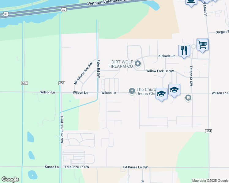 map of restaurants, bars, coffee shops, grocery stores, and more near 600 Wilson Lane in Boardman