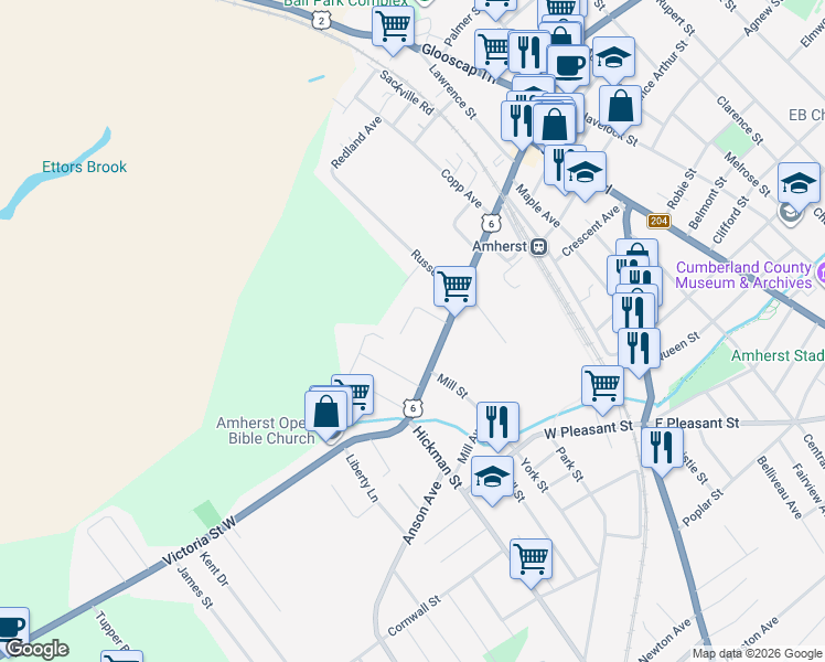 map of restaurants, bars, coffee shops, grocery stores, and more near 8 Smith Street in Amherst