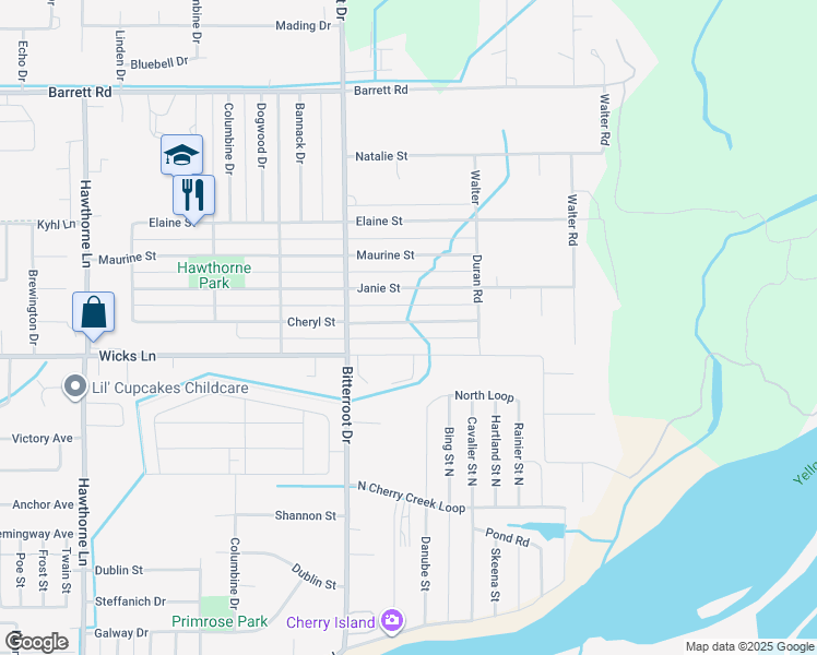 map of restaurants, bars, coffee shops, grocery stores, and more near 1648 Cheryl Street in Billings