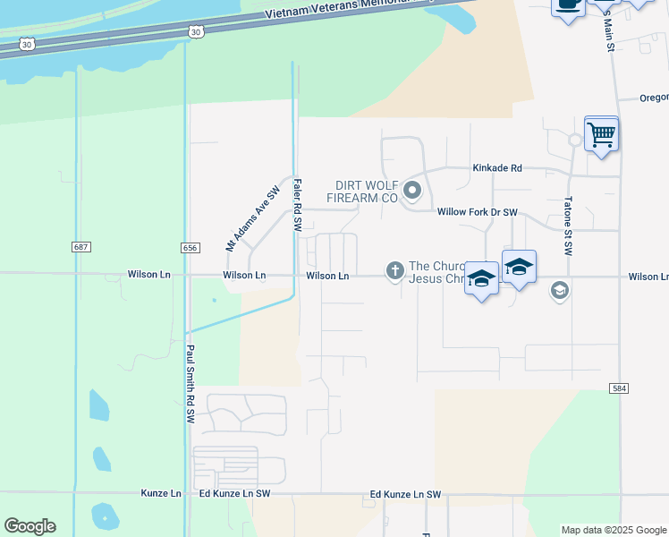 map of restaurants, bars, coffee shops, grocery stores, and more near 600 Wilson Lane in Boardman