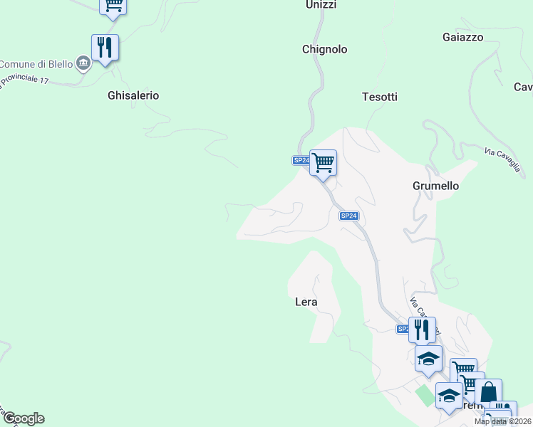 map of restaurants, bars, coffee shops, grocery stores, and more near 49 Via Croce Garateno in Val Brembilla