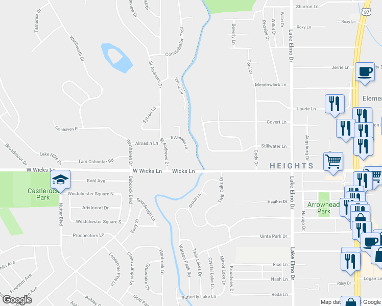 map of restaurants, bars, coffee shops, grocery stores, and more near 21 East Almadin Lane in Billings