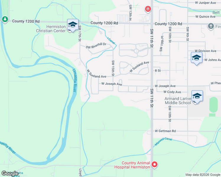 map of restaurants, bars, coffee shops, grocery stores, and more near 1535 West Brock Avenue in Hermiston