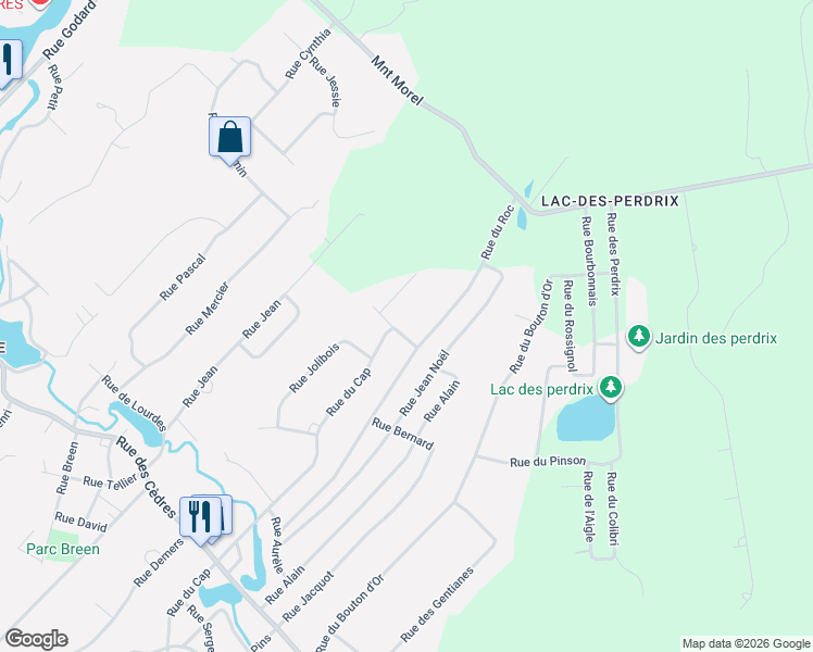 map of restaurants, bars, coffee shops, grocery stores, and more near 395 Rue du Cap in Sainte-Sophie