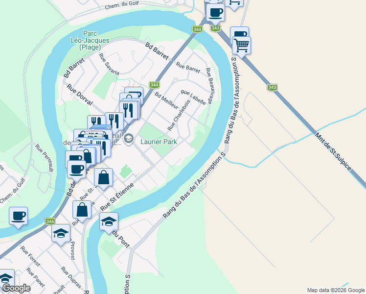 map of restaurants, bars, coffee shops, grocery stores, and more near 148 Rue Saint Étienne in L'Assomption