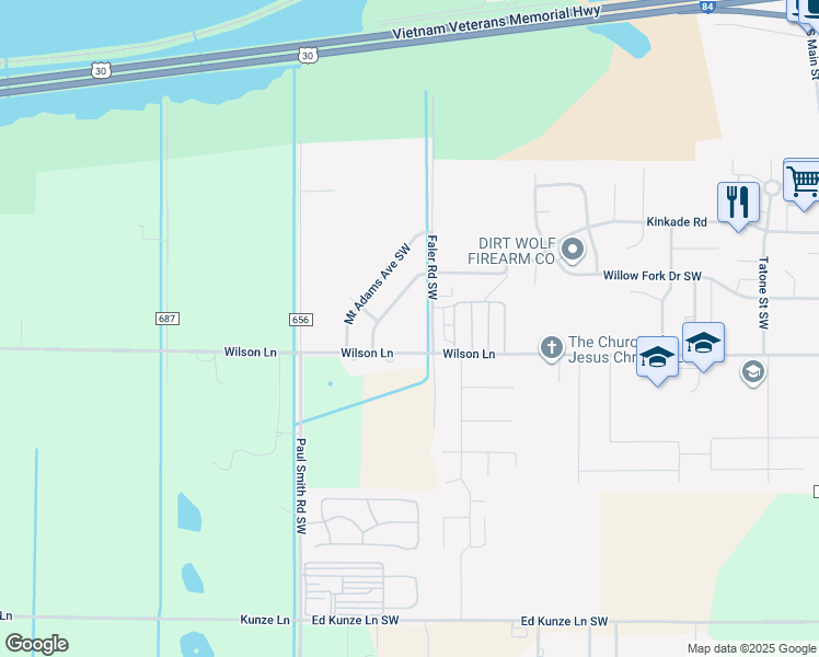 map of restaurants, bars, coffee shops, grocery stores, and more near 702 Wilson Lane in Boardman