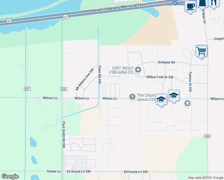 map of restaurants, bars, coffee shops, grocery stores, and more near 600 Wilson Road Southwest in Boardman
