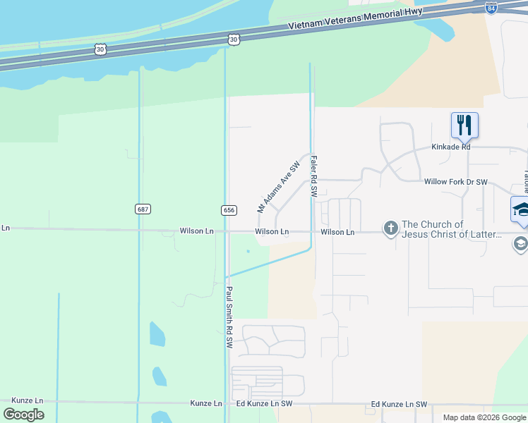 map of restaurants, bars, coffee shops, grocery stores, and more near 805 Mount Adams Avenue Southwest in Boardman