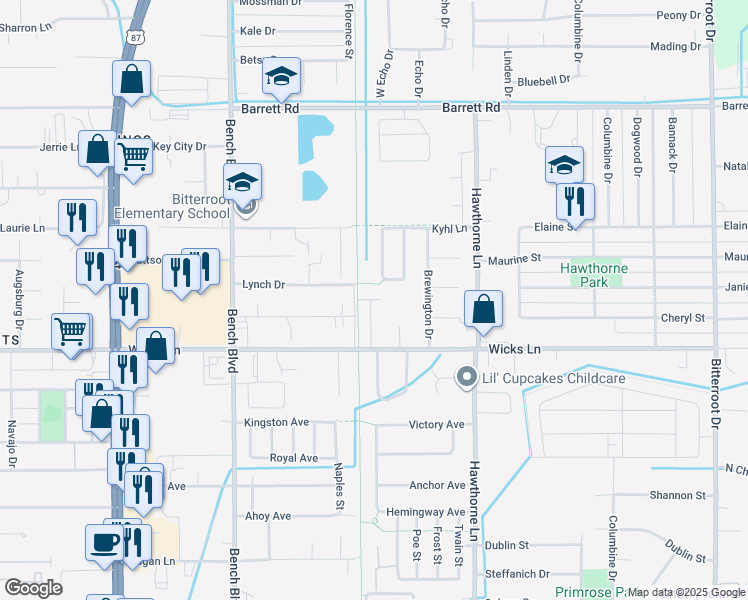 map of restaurants, bars, coffee shops, grocery stores, and more near 944 Lynch Drive in Billings
