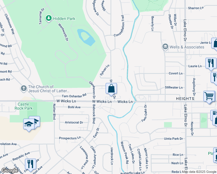 map of restaurants, bars, coffee shops, grocery stores, and more near 1718 Sylvan Lane in Billings