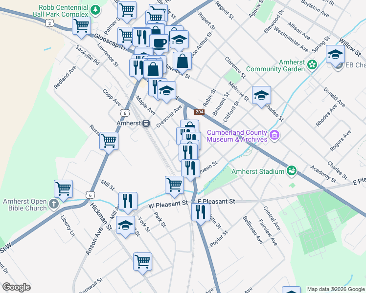 map of restaurants, bars, coffee shops, grocery stores, and more near 32 Douglas Avenue in Amherst