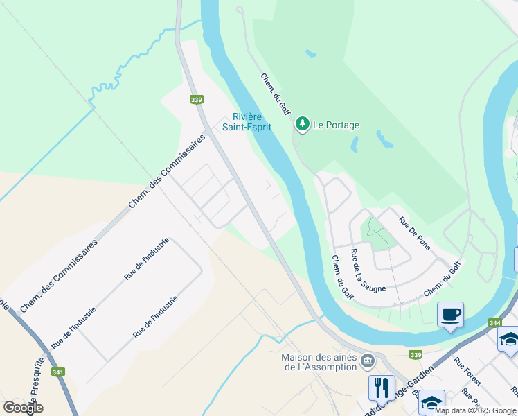 map of restaurants, bars, coffee shops, grocery stores, and more near 381 Rang l'Achigan in L'Assomption