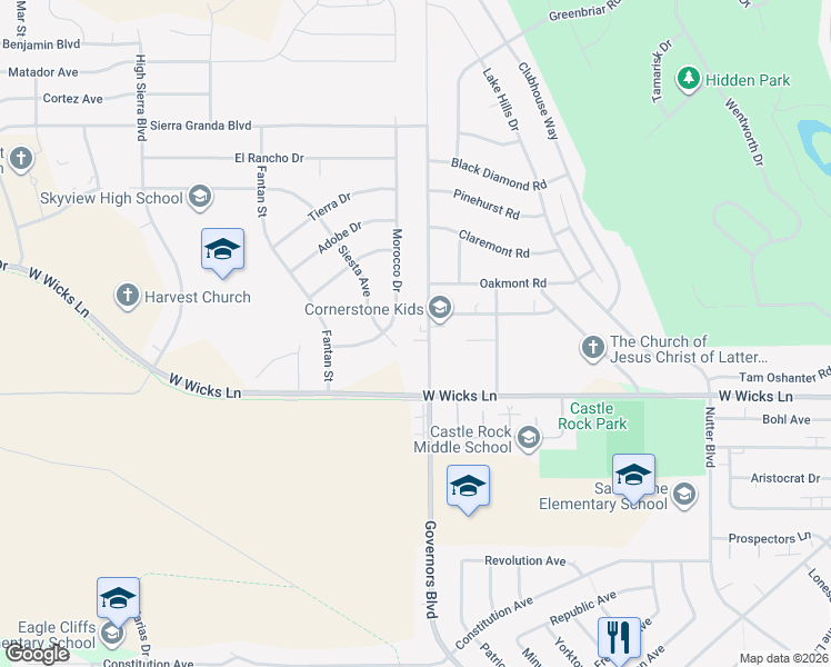 map of restaurants, bars, coffee shops, grocery stores, and more near 1668 Gleneagles Boulevard in Billings