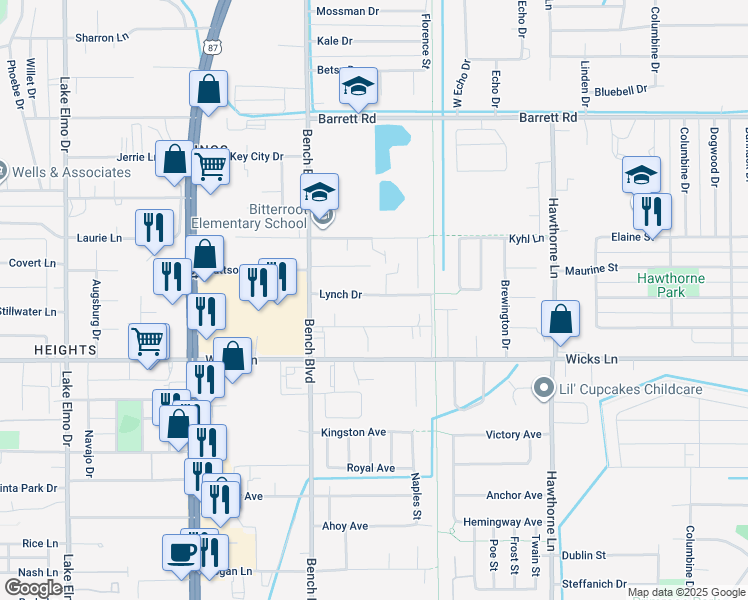 map of restaurants, bars, coffee shops, grocery stores, and more near 849 Lynch Drive in Billings